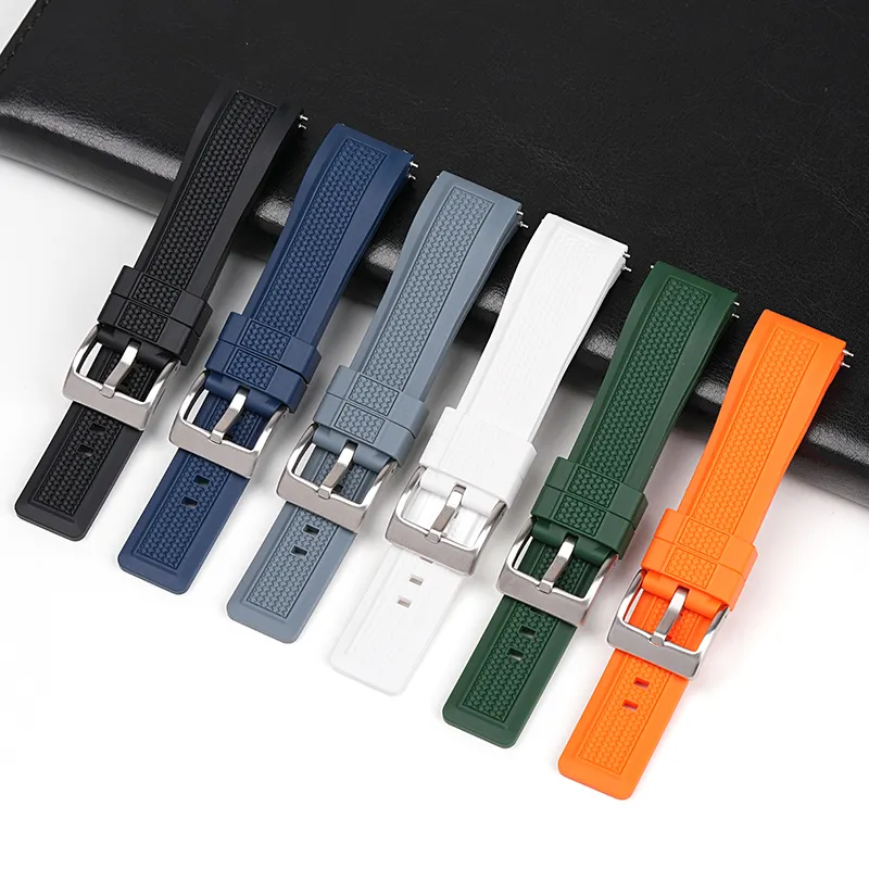 Pulseira de pulso de borracha de silicone para relógio, pulseira de pulso colorida com fivela escovada, 20mm 22mm, laranja