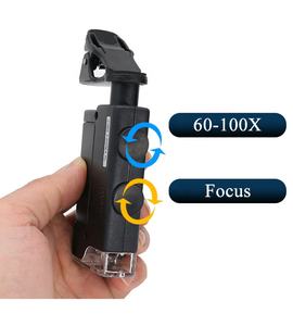 60X/100X携帯電話顕微鏡、携帯電話クリップポケット拡大鏡LEDUVライト付き - Product Image 3