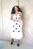 A10558 Migugarment Nouvelle Robe Décontractée Tendance pour Femme, Maxi Robe Tricotée à Pompons Noirs et Pois, Vente Chaude Été 2025