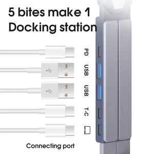 محطة إرساء محمولة عالمية العرض الأول لرسو السفن ، سبائك الألومنيوم ، زاوية ارتفاع USB قابلة للتعديل ، قابلة للطي