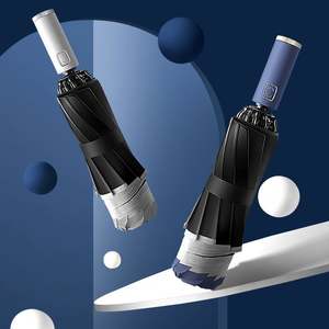 Full-automatic Open Handle LED 3 Fold Umbrella Reverse UV Sun Rain Flashlight <b>Parasol</b> Reflective <b>Stripe</b> Light Umbrellas - Product Image 3