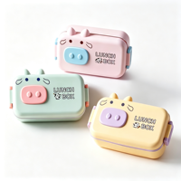 Boîte à lunch en acier inoxydable 304 pour enfants, motif vache de dessin animé, compartiment unique, avec cuillère et fourchette, pour l'école, les pique-niques en plein air