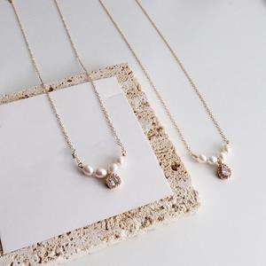 Cadena para Clavícula Envuelta en Oro de 14K, Cadena de Cuentas de Temperamento Simple con Perla Natural Pequeña de Luz Intensa para Mujer - Product Image 3