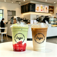 Bedrukte plastic bekers met aangepast logo, 12oz en 16oz, PET, food grade, biologisch afbreekbaar, wegwerpbaar, met deksels voor bubble tea