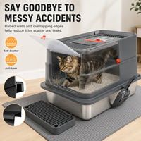 Bac à litière pour chat en acier inoxydable avec couvercle, design fermé, anti-éclaboussures, facile à nettoyer, pour les gros chats