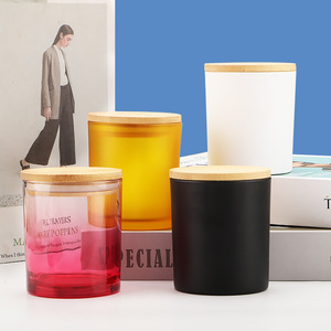 Custom Logo Glass Candle Jars With Lids Colorful Frosted Candle Holders Containers For Candle Making