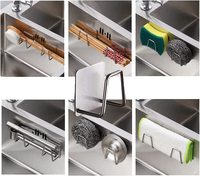 Crochet porte-éponges d'évier en acier inoxydable pour cuisine Crochet auto-adhésif pour égouttoir Crochets muraux pour cuisine Accessoires Rangement Organiser
