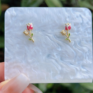 Eleganti orecchini a tulipano retrò 18K in rame placcato oro zircone Multi stile abbigliamento quotidiano regali, gioielli di moda classica - Product Image 5