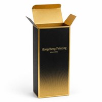 Boîte pliante personnalisée noire et or pour parfum avec logo en feuille d'or et finition UV inversée
