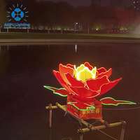 Sculpture géante flottante LED en forme de pivoine Anpu Lighting, feuilles imperméables pour extérieur, Halloween, Noël, Nouvel An, festival