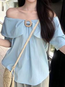 Ropa de mujer, moda de verano, informal, Color sólido, cuello oblicuo, para mujer, temperamento que combina con todo, cárdigan holgado versátil de manga corta - Product Image 3
