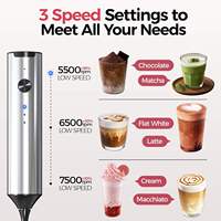 Mixeur à main rechargeable puissant et rapide avec 2 fouets, 3 vitesses, fouet double en acier inoxydable, agitateurs à café, mixeur de boissons