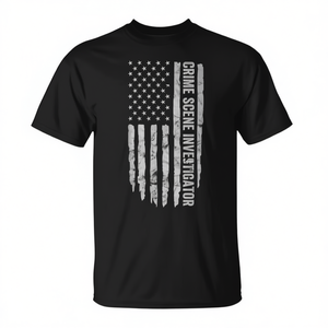 T-shirt noir pour hommes sur le thème de CSI, avec drapeau américain, pour enquêteurs sur les lieux des crimes - Product Image 2