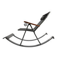 Fauteuil à bascule d'extérieur pliable de luxe avec accoudoirs en bois et porte-gobelet, chaise à bascule de patio en maille respirante