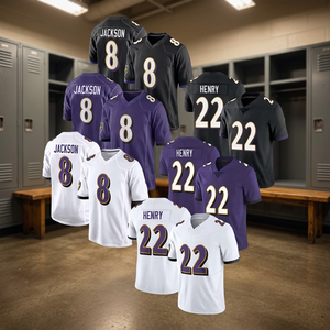Maillot de football américain brodé pour garçons, Baltimore, 8 Lamar Jackson, 22 Derrick Henry, court, séchage rapide, 100% polyester - Product Image 3