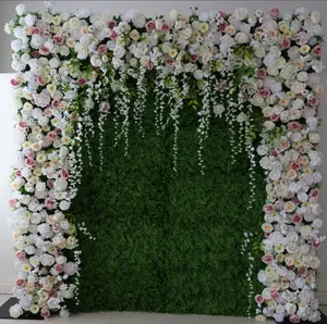EG-VB021 Custom Fabric Cloth Roll Up Photo Booth Greenery Backdrop Wedding Artificial Green Flower Wall Backdrop
