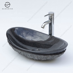 Lavabo de <span class=keywords><strong>roca</strong></span> con forma natural para exteriores, lavabo de jardín negro para lavar a mano, lavabo de piedra - Product Image 6