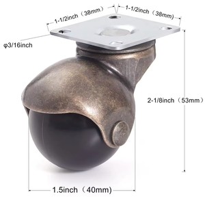 Roulettes de meubles rondes en laiton de 1,5 pouce, style boule pivotante universelle silencieuse, en PP, directement de l'usine, pour canapé - Product Image 4