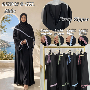2026 New Design Abaya Set <b>Black</b> <b>Dress</b> With Flowers Lace Match Hijab Muslim Women Modest <b>Dress</b> Islamic Dubai Abaya 66590# - Product Image 2