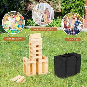 Jouet en bois de culbutage 54 pièces jeu d'empilage de blocs en bois de pin sac de transport, dés attachés, bord incurvé, jeu de tour de cour convient - Product Image 3