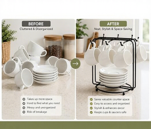 Support à tasses minimaliste en métal avec rangement pour assiettes, organisateur de vaisselle de cuisine à double niveau sur pied, noir - Product Image 6