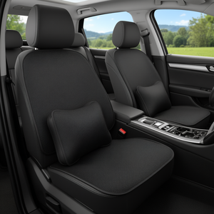Ice Silk Car Seat <b>Cushion</b> Set Black 3-Piece For Front And <b>Back</b> Seats - Product Image 1