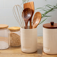 Bocal de rangement en céramique avec lettres simples personnalisées avec couvercle en bois pour la maison cuisine sel poivre thé peut stockage conteneur alimentaire idée cadeau
