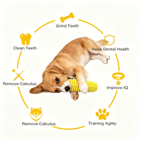 Jouet à mâcher pour chien durable en forme de maïs, qui couine, sûr pour le nettoyage des dents, accessoires pour animaux de compagnie pour l'entraînement des chiots