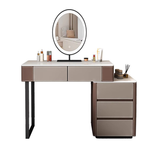 סט חדר שינה מלא: שולחן איפור מעץ מלא וארון מראה עור משולב - Product Image 6