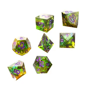 Groothandel dobbelstenen zak dobbelstenen-Custom Polyhedral Handgemaakte Sharp Edge Corner Hars Full Tilt Dobbelstenen Set D4 D6 D8 D10 D12 D20 D100 Voor Board game Dungeons & Dragons