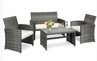 Ensemble de salon de jardin en rotin 4 pièces, ensemble de bistrot en rotin, mobilier de jardin avec table en verre
