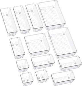 Hot Selling 7/9/10/12/16/21/25pcs Injection Molded Rectangle Desk <b>Drawer</b> Organizers Trays Set Clear <b>Plastic</b> <b>Storage</b> Bins - Product Image 1