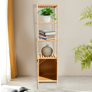 <b>4</b> <b>Tiers</b> Nature Bamboo Bookshelf Wooden Rack Hot Sale Modern New Design <b>Storage</b> Cabinet Stand Wood for Home Living Room Bathroom - Product Image 2
