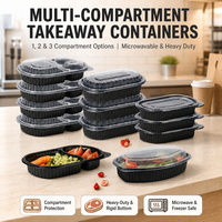 Boîtes d'emballage alimentaire ovales noires pour l'extérieur, pour restaurants, pour aliments froids ou chauds, en plastique, pour emporter, compatibles micro-ondes