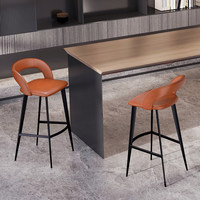 Tabouret de bar moderne et simple à haut dossier, structure en fer, luxe léger, cuir de vachette italien première couche, style designer HD-7166D