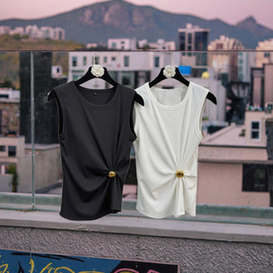 Débardeurs décontractés pour femmes, longueur standard, en tissu toile respirant, motif uni, polyester/coton, imprimé par décharge, teint en fil - Product Image 3