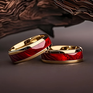 Anillo de hombre con acabado en madera y chapado en oro, personalizado, estilo hip-hop, venta al por mayor. - Product Image 2