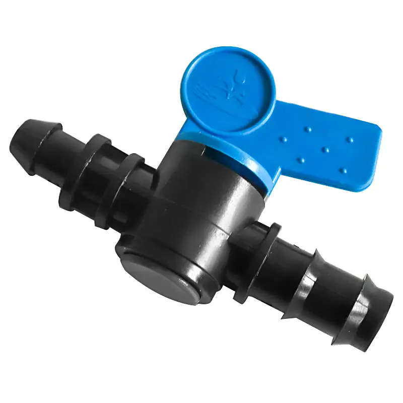 Válvula de isolamento de plástico para irrigação por gotejamento, mini acessório agrícola, conector de bloqueio de irrigação por gotejamento, 16mm