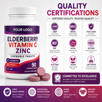 Özel Markalı C Vitamini Çiğnenebilir Tabletler Mürver Aromalı Bağışıklık Sistemini Destekleyici Siyah Mürver Çiğnenebilir Tablet