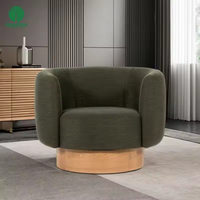 Fauteuil de luxe Moontree Hotel, revêtement en tissu velours doux, fauteuil d'appoint rond avec base pivotante dorée pour salon