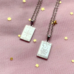 Collar con Tarjeta de Tarot Reversible de la Estrella de la Sacerdotisa, Cristal de Luz de Luna, Acero Inoxidable Antideslustre, Joyería de Afirmación para Mujer - Product Image 3