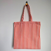 Sac fourre-tout en coton épais personnalisé rayé imprimé logo rouge blanc sac fourre-tout pliant fermeture éclair sac fourre-tout en toile avec de longues poignées Web