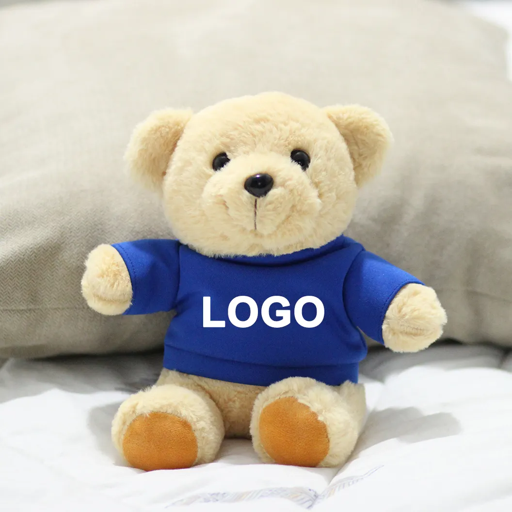 Regali promozionali orso di laurea sublimazione personalizzata Logo personalizzato camicie felpe con cappuccio peluche orsacchiotto con t-shirt blu