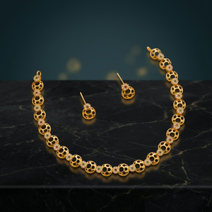 Elegant Gold Plated Stainless Steel Hollow Disc Chain Necklace <b>Set</b> Flower CZ Stud Earrings Minimalist Daily Fashion Jewelry - Product Image 3