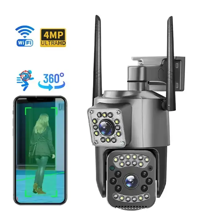 Sıcak satış 4MP çift Lens 360 derece PTZ güvenlik gözetim açık kablosuz Wireless Pro 4G Sim kart güvenlik kamerası