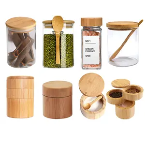 10 Piece Glass Spice Jars with Bamboo Lid, 8oz Square Glass Storage Jars  with Wooden Lid, Mini Jars with Label for Kitchen Pantry, Suit for Sugar