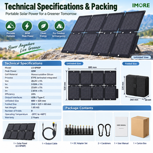 60W Foldable <b>Solar</b> Panel USB Type C 24% Efficiency Monocrystalline ETFE <b>Charger</b> for <b>Phones</b> Power Banks GPS Cameras and Camping - Product Image 3