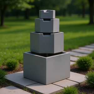 Fuente de Agua Exterior de Cemento Gris de 4 Niveles, Diseño Minimalista, Decoración de Jardín - Product Image 2