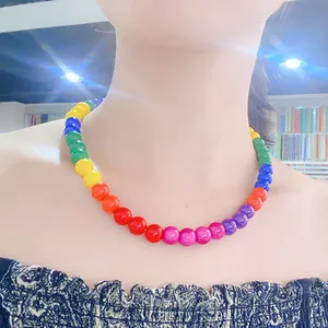 925 silver clip and extension chain rainbow glass bead necklace for girls