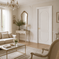 Porte intérieure minimaliste en MDF recouvert de PVC blanc pur avec panneau cintré classique pour projets de chambres, entrepôts et villas